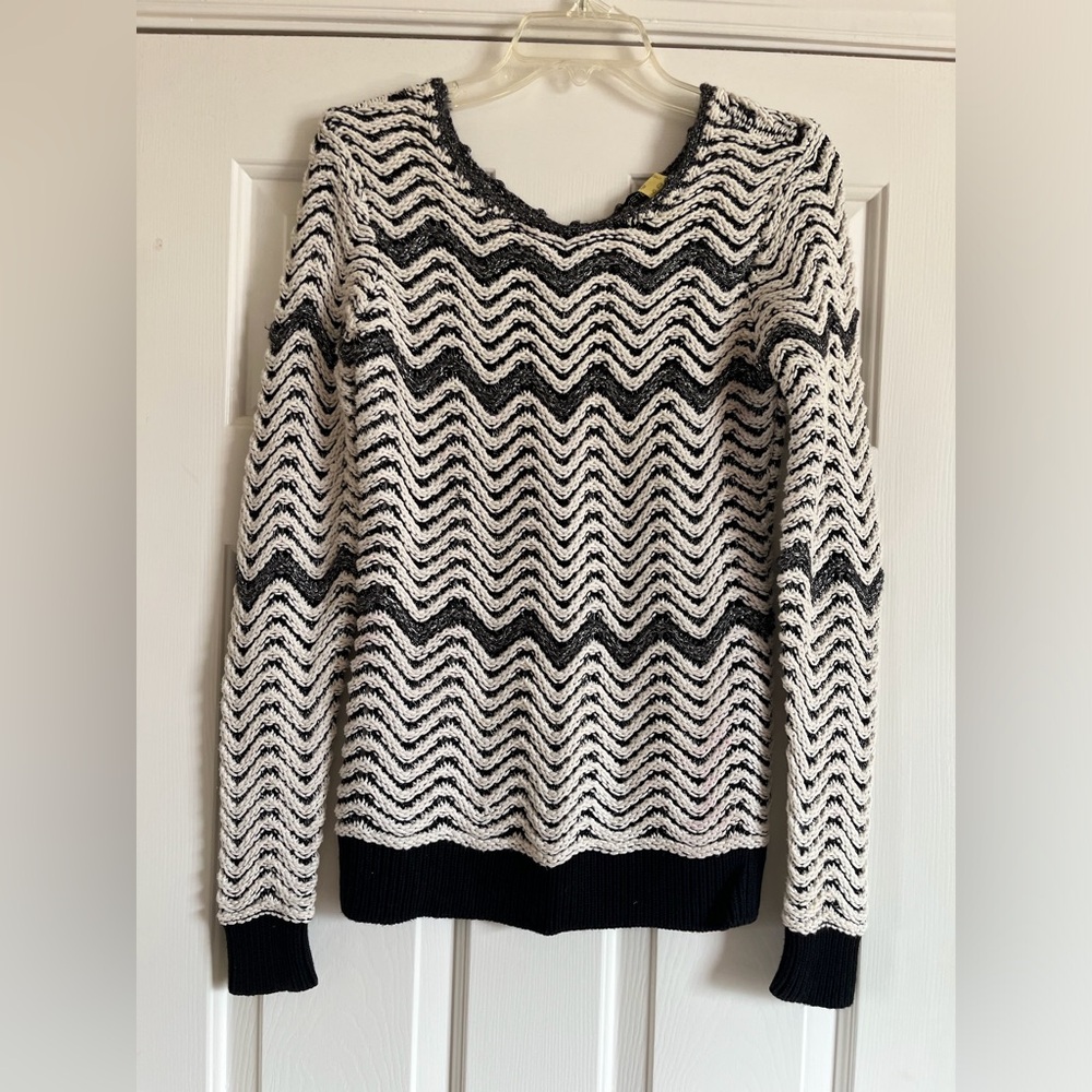 ETCETERA silver metallic chevron sweater S
